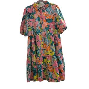 Floral Midi Dress in Pink and Green